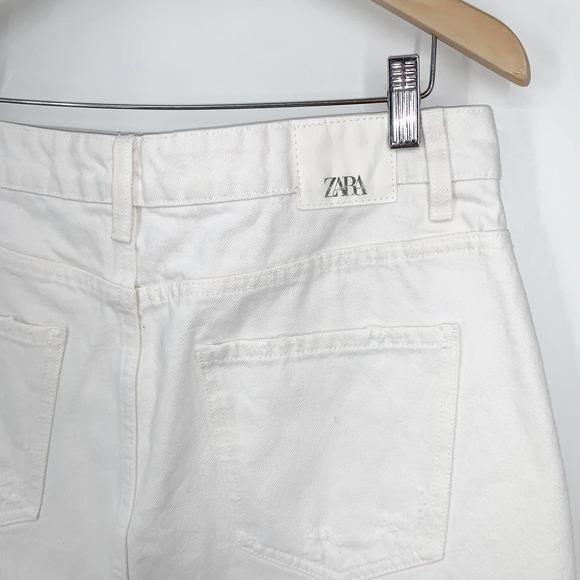ZARA Ripped Frayed Hem Button Front High Waist Denim Mini Skirt in White - Picture 8 of 11